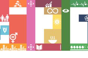 Incorporate the United Nations' concepts, icons, and colors from the SDGs into the term 'SDG.'