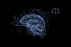 illustration of a brain hovering above a gavel