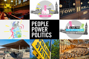 Various images and the words 'People, Power, Politics'